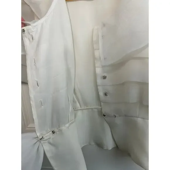 Vintage Ann Hobbs Cattiva Organza Bow Blouse XS White 80s Couture Wedding USA